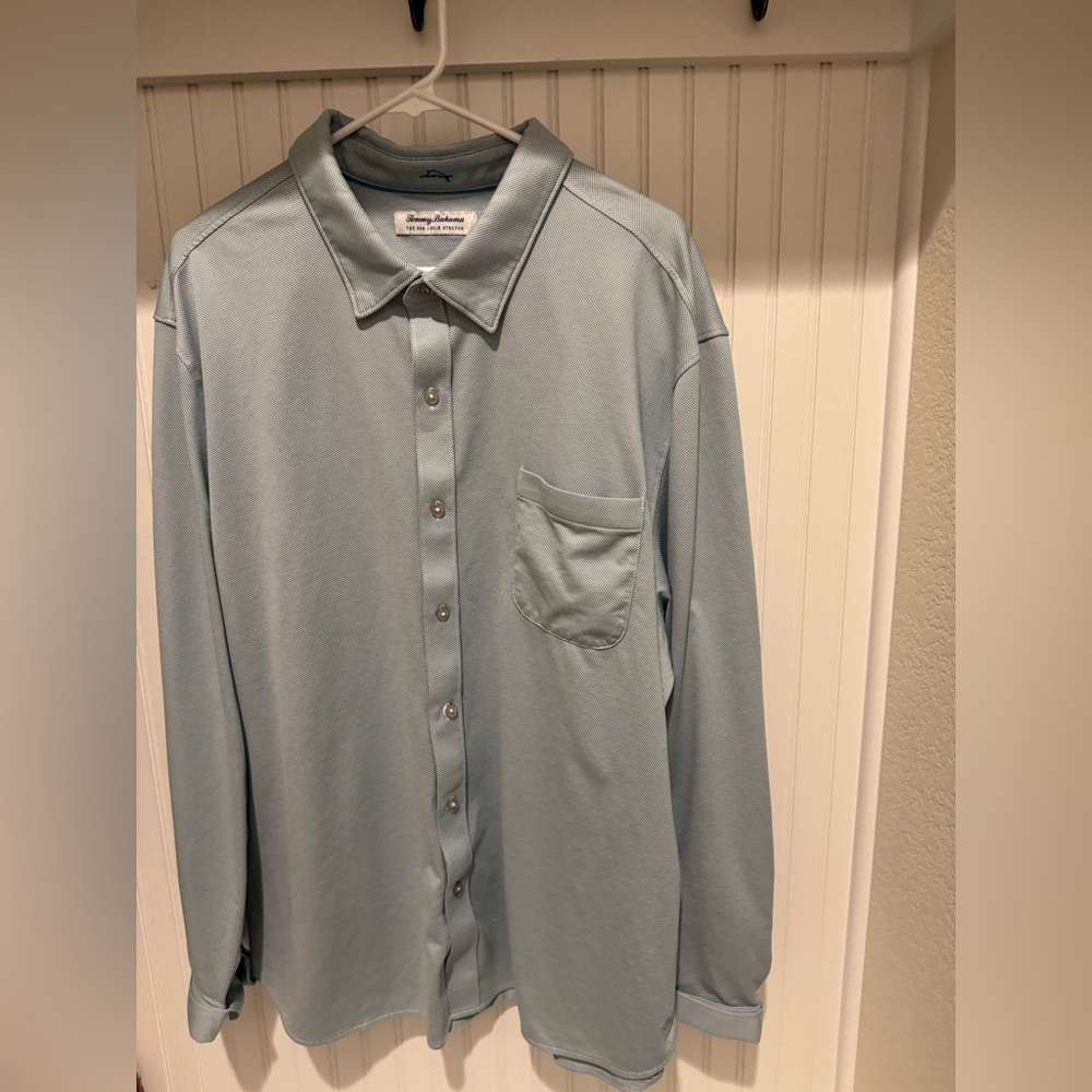 Tommy Bahama The San Lucio Stretch Button Down Shirt Light Green and White